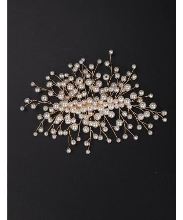 Deniferymakeup Pearl Bride Hair Clip Pearl Wedding Clip Bridal Hair Piece Wedding Hair Accessories for Women and Girls (Gold) - Buy Online on GoSupps.com