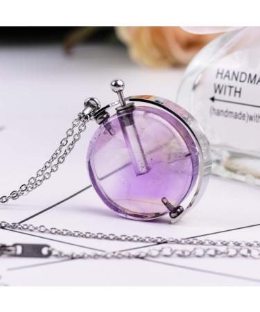 YGLINE Natural Gemstones Amethyst Silver Pendant Necklace | Long Perfume Bottle Jewelry for Stylish Women - Buy Online on GoSupps.com