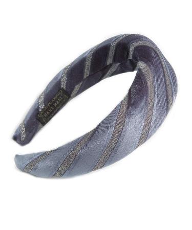 Retro Thicken Padded Velvet Glitter Stripes Wide Chunky Hair Band/HeadBand/Alice Band in Blue Grey