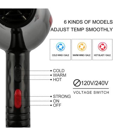 TIYETA 1800W Professional Ionic Hair Dryer Blow Dryer Salon Blow Dryer Powerful Fast Blow Dryer with Concentrator Constant Temperature Hair for Home Salon Travel Black - Buy Online on GoSupps.com
