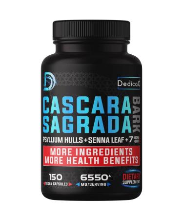 DEDICAD Cascara Sagrada Capsules 5 Months 6550mg Equivalent Combined 10 Herbs Senna Psyllium Husk Licorice Flaxseed Aloe Vera Ginger & More - Support Digestive & Immune Health - 150 Veggie Pills