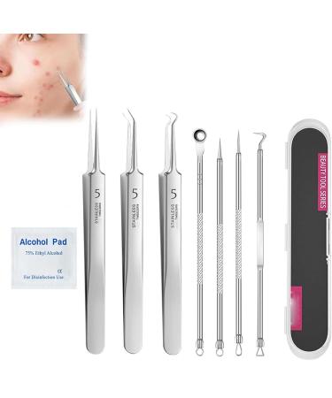 Usiveinborn Blackhead Remover Usiveinborn Tweezers Professional Stainless Steel Facial Blackhead Remover Tweezers Pimple Popper Tool Easy Removal of Pimples Blackheads (7pcs)