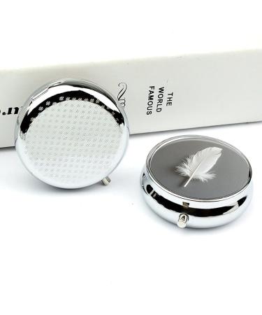 Portable 3 Compartment Pill Box - Travel-Friendly Medicine Organizer with White Feather Design - Ideal for Purse & Pocket - Buy Online on GoSupps.com