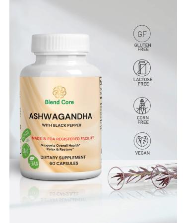 Blend Core Ashwagandha with Black Pepper Ashwagandha Supplements 60 Count Pure Ashwagandha Capsules for Immune Support, Energy Boost Non-GMO Vegan Friendly Ashwagandha Complex - Buy Online on GoSupps.com