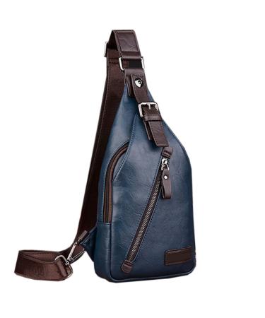 Leather Sling Bag Crossbody Backpack Daypack for Men Women Outdoor Travel Camping Fishing Hunting Hiking Crossbody Shoulder Chest Pack #20blue(pu)