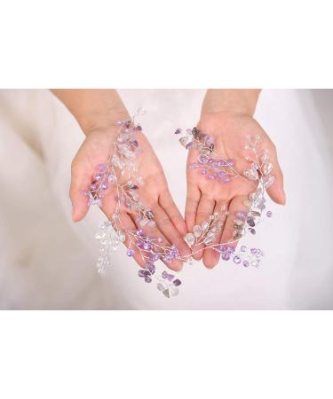 Purple Bridal Wedding Hair Vine - Denifery Natural Stone & Crystal Headpiece - Buy Online on GoSupps.com