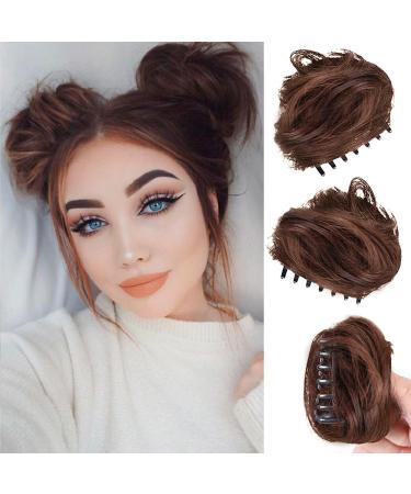 RPAEOY 2 pieces claw clip in hair bun messy bun mini hair parts dutt with clip hair scrunchy synthetic hair donut ponytail hair part dutt for women (light brown)