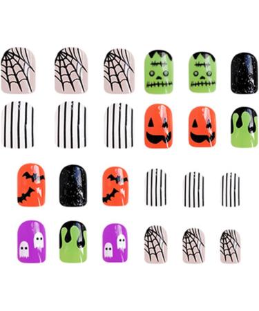 Halloween Nails Full Glossy Nails For Women Halloween False Nails Short Square Fake Nails False Nails With Spider Web Bat Ghost Glossy Design For Women Girls - Buy Online on GoSupps.com