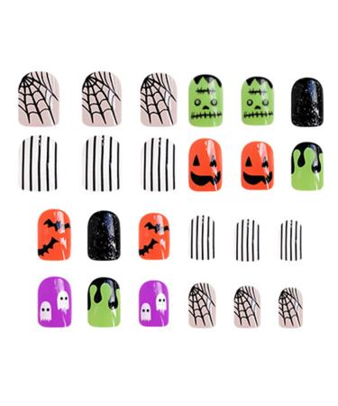 Halloween Stick On Nails - Short Square & Halloween False Nails False Nails Cute Ghosts Artificial Full Women's Halloween Ghost Press-Ons Fake Nails