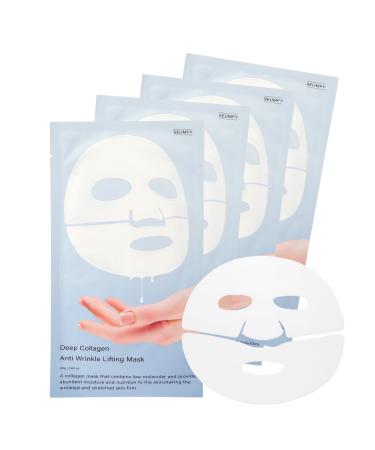 SEUMFY Collagen Face Masks - The Real Collagen 5 000 000ppb Deep Overnight Mask for Lifting Firming and Moisturizing 40g x 4ea White