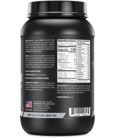 Amazing Muscle 100% Whey Protein Powder *Advanced Formula with Whey Protein Isolate as a Primary Ingredient Along with Ultra Filtered Whey Protein Concentrate (Vanilla 2 lb) - Buy Online on GoSupps.com