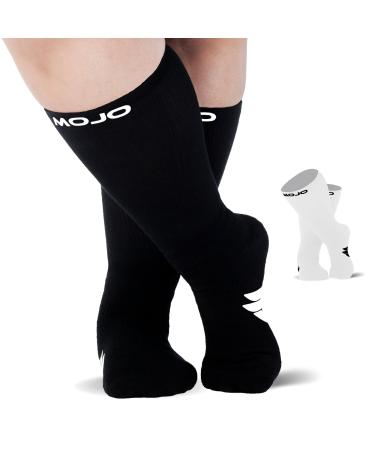 Mojo Compression Socks - Black and White Athletic Crew Length for Medium Support (15-20mmHg) - Available in 8 Sizes for Men and Women - 1 Pair 3X-Large Black