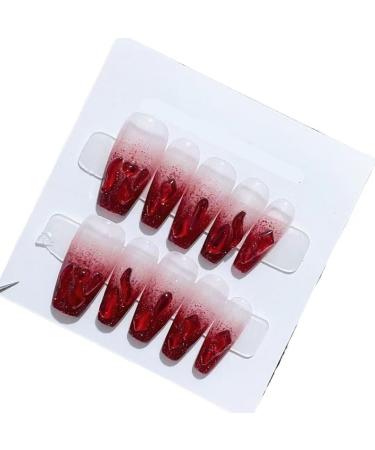 Handmade Nail Wearing Christmas Wine Red Halo Dye Nail Beauty Wedding False Nails(S)