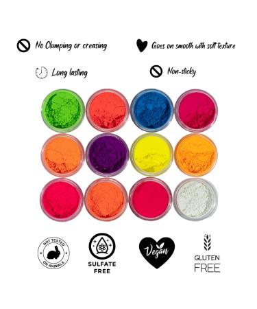 Mynena Neon UV Pigment Loose Powder 12 Colors Kit 2 - Vibrant Glow for Creative Makeup Looks - Buy Online on GoSupps.com