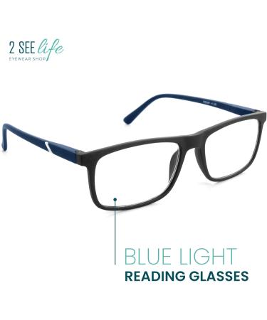 Premium Blue Light Reading Glasses for Men - Stylish & Durable 1.5x Blue Frame Readers - Comfortable for All Face Shapes - Buy Online on GoSupps.com