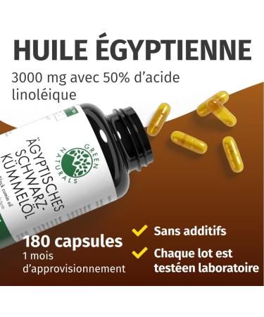 Egyptian Nigella Oil 3000 mg - 50% Linoleic Acid - 180 Capsules - 100% Natural Pure and Vegan - Buy Online on GoSupps.com