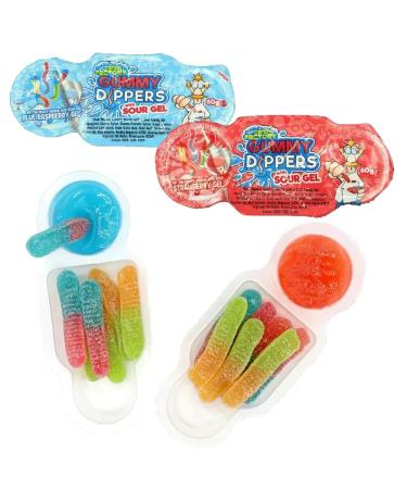 Crazy Candy Factory Gummy Dippers 60g - Fruity Gummy Worms with Sour Strawberry & Blue Raspberry Gel (8)