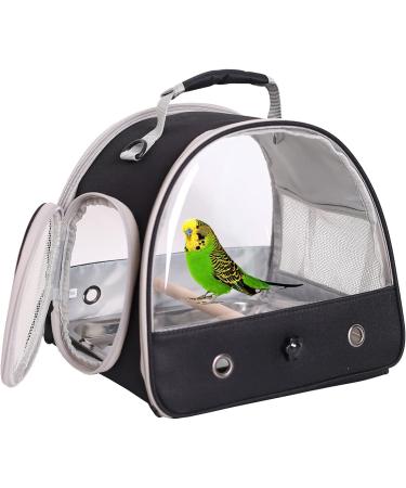 Bird Carrier, Portable Small Bird Parrot Parakeet Carrier with Standing Perch and Stainless Steel Tray, Side Access Window Collapsible Black