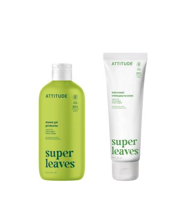 Bundle of ATTITUDE Body Wash, EWG Verified, Dermatologically Tested, Plant and Mineral-Based, Vegan Personal Care Products, Nourishing, Olive Leaves, 16 Fl Oz + Body Cream, Olive Leaves, 8 Fl Oz