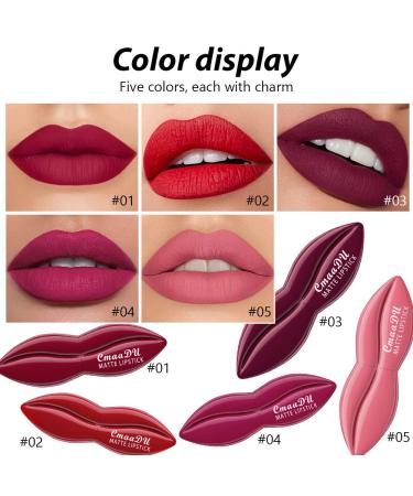 Long-Lasting Velvet Lipstick Set in Deep Ruby, Rose Red, Nude Pink - Smudge Proof Matte Lip Stain Makeup for Women - 5Pcs Pack - Buy Online on GoSupps.com