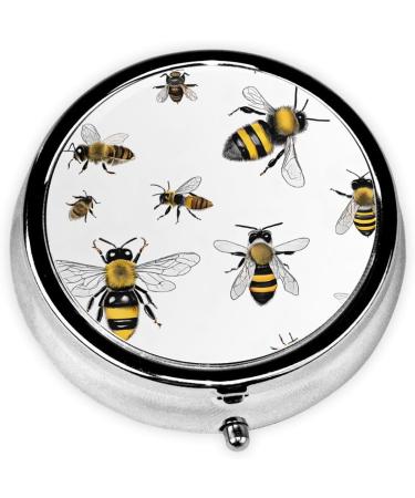 Funny Bees Round Pill Box - 3 Compartment Mini Travel Organizer for Medicine Vitamins & Tablets - Buy Online on GoSupps.com
