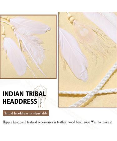 Yean Boho Feather Headband Indian Hippie Headpiece White Feather Head Chain Beads Hair Band Headdress Accessories for Masquerade Halloween Costume Parties - Buy Online on GoSupps.com