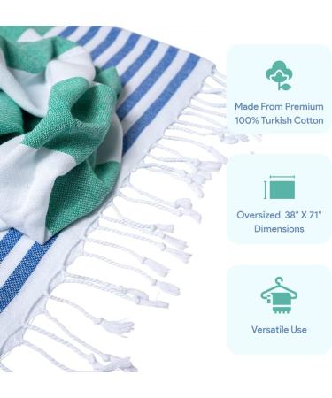CASAVERSE Turkish Beach Towel | 100% Cotton Quick Dry Sand Free | Travel Towel Green & Blue - Buy Online on GoSupps.com