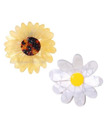 Vokone 2 Pack Flower Claw Clip Cellulose Acetate Daisy Sunflower Claw Hair Clip for Women Hair Jaw Grip Strong Holder for Thick Thin Hair(Daisy Sunflower)