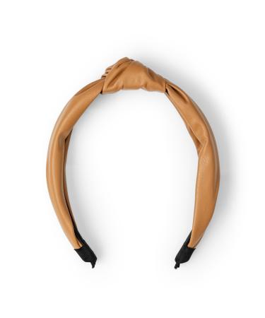 RAWR Knotted Headbands for Women Cute PU Leather Top Knot Headband for Girls Stylish Fashion Accessories for Everyday Wear Comfortable Knotted Hair Bands in Brown Hair Accessories for Women - Tan
