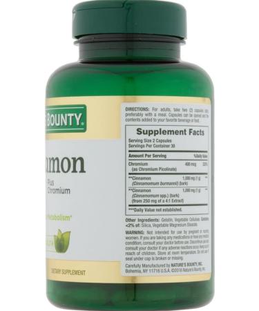 Nature's Bounty Cinnamon 2000mg Plus Chromium Capsules 60 ea - Pack of 2 | Dietary Supplement - Buy Online on GoSupps.com