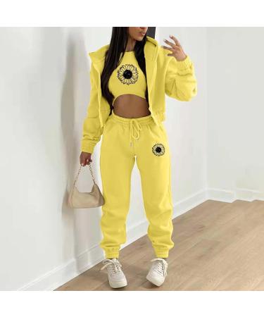 Shop Women's Long-Sleeved Hooded Sports Suit Set | Yellow Jogging Outfit | XXL Leisurewear for Active Lifestyle - Buy Online on GoSupps.com