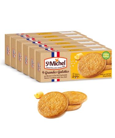 St Michel Grandes Galettes Butter Cookies Biscuits with Sea Salt 5.29oz, Pack of 6, Made in France, Non-GMO Pure Butter Cookies