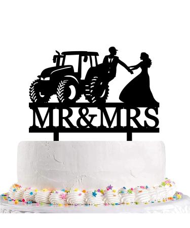 Funny Wedding Cake Topper - Bride Grabs Farmer Groom Who Just Got Off Tractor - Farmer Couple Cake Topper Mr&Mrs Wedding Cake Topper (Farmer)