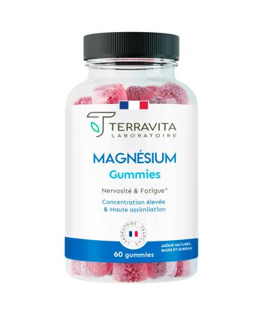 Magnesium Gummies | Ultra Concentrates: 150 mg Magnesium Element by Gummy | Sleep - Stress - Fatigue | Up to 2 Months of Cure | 60 Gummies with Vitamin B6 | Made in France Terravita
