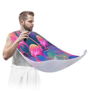 Abstract Flamingo Beard Bib Apron Beard Hair Catcher for Men Shaving Fathers Day Anniversary Christmas Gifts for Dad Husband Beard Bib with 2 Suction Cups