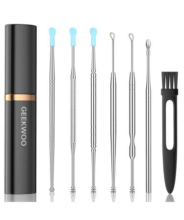 Ear Pick Ear Wax Removal Kit Ear Cleansing Tool Set 7in1 Stainless Steel Ear Curette Ear Wax Remover Tool with a Lipstick Case Silver