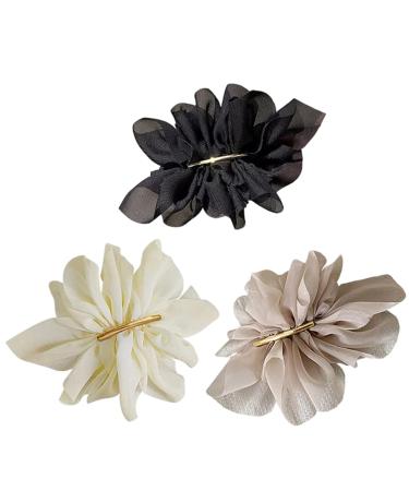 Flowers Hair Clips  3PCS Chiffon Flower Ponytail Hairpins  French Barrette Hair Clips  Flower Hair Accessory for Women Girls (3 Colors)