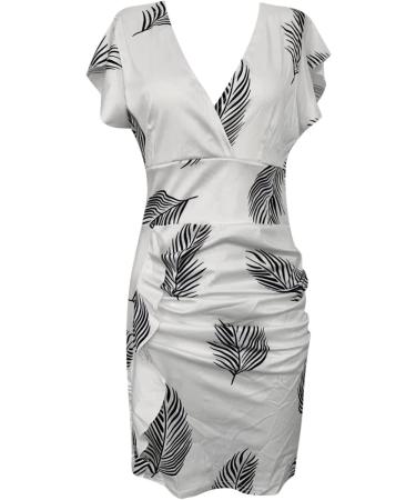 Briskyry Elegant V-Neck Flower Business Dress for Women - Summer Party & Festival Dresses with Ruffled Hems & Moored Sleeves - Vintage XL White - Buy Online on GoSupps.com