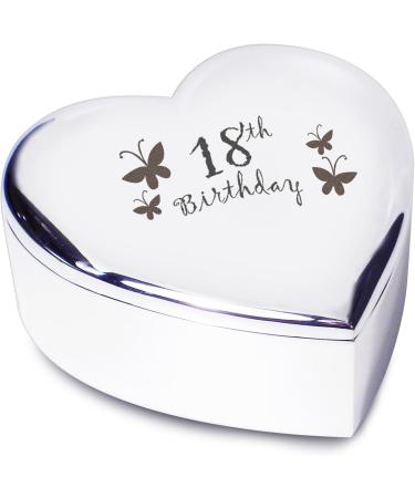 celebrationgiftsforall 18th Birthday Heart Trinket Box with Butterflies engraved on the lid as a Special Keepsake Gift for a Young Lady Woman on her Milestone Eighteenth Birthday