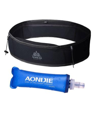 AONIJIE Running Belt Fanny Pack with 250ml Soft Water Bottle Flask for Women Men, Moisture Wicking Waist Pack Great for Marathon Climbing Jogging Cycling, for 6.8in Mobile Phone (Full Black: S/M)