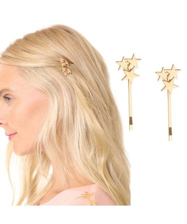 Yalice Star Hair Barrette Simple Bobby Pins Hair Clips Metal Hair Accessories for Women and Girls 2Pcs (Gold)