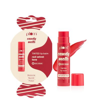 Plum Candy Melts Red Velvet Love Tinted Lip Balm | Moisturizes & Nourishes | Hydrates Dry & Chapped Lips | 100% Vegan | 4.5G (4.5 G (Pack Of 1) Red)