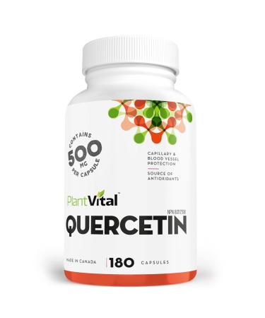 NEW! PlantVital Quercetin 500mg (180 Vegan Caps) Antioxidants helps neutralize free radicals. Blood vessel protection. Used to provide seasonal allergy relief. Made in Canada. Vegan. 180 count (Pack of 1)