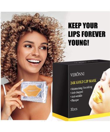 VERONNI 24K Gold Lip Mask - Hydrating Lip Plumper with 30 Patches for Smoother, Firmer Lips - Moisturizing and Nourishing Formula to Minimize Fine Lines - Buy Online on GoSupps.com