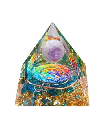 VNSTKWW Moonstone Crystal Orgone Pyramid Ogan Crystal Energy Tower Nature Amethyst Reiki 7 Chakra Crushed Stone Flower of Life Crystal Orgonite Healing Chakra Pyramid Gift for Friend Blue