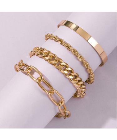 Chargances Gold Chunky Flat Cable Chain Bracelets Set - Layered Paper Clip Bangle Fashion Jewelry for Women Girls Gift - Buy Online on GoSupps.com