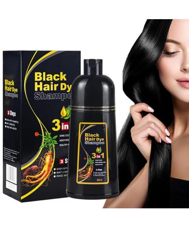 Hair Dye Shampoo Instant 3 in 1-100% Grey Coverage - Herbal Ingredients for Women & Men in Minutes 500mL 17.6 Fl Oz (Natural Black)