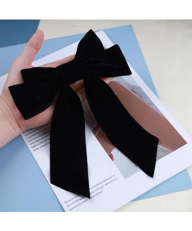 Inilbran Vintage Black Velvet Bow Hair Clip with Long Satin Tail | French Bowknot Barrette for Women - Buy Online on GoSupps.com