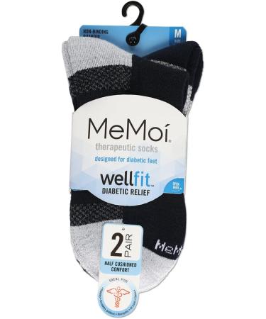 Well Fit Diabetic Half Cushion Quarter Socks - 2 Pairs Gray-Black (Size 10-13) | Comfort & Support for Diabetic Feet - Buy Online on GoSupps.com