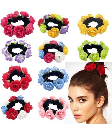 Delicate Artificial Flower Hairband Elastic Hair Scrunchies Fashionable Ponytail Holder Great for Everyday Hairstyles Red green yellow pur - Buy Online on GoSupps.com